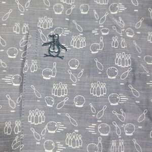 Original Penguin Mens XXL Bowling Print Button Down Shirt Blue Long Sleeve